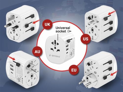 Gembird Grounded universal travel power adapter 15W White