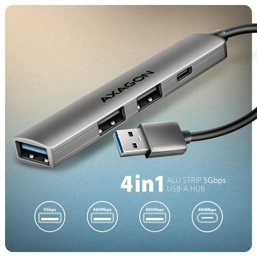 AXAGON HUE-STA ALU STRIP USB-A 4-Port-Hub
