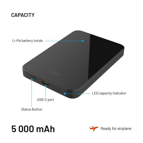 FIXED MagZen 5 Qi2 külső akkumlátor 5000 mAh, fekete