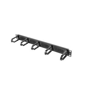   Lanberg 19" 1U Ringpanel mit Kammkabeldurchführung, 5 Ringe, Schwarz