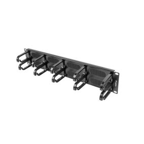   Lanberg 19" 2U Ringpanel mit Kabeldurchführung, 10 Ringe, Schwarz