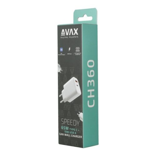AVAX CH360 SPEEDY 65W GaN Netzteil USB A (QC)+Type C (PD3.0), weiß
