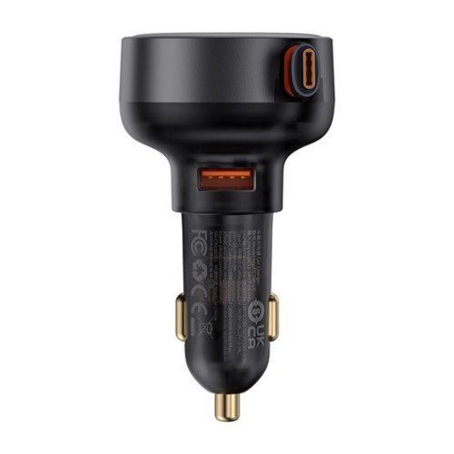 Baseus Enjoyment Pro Auto-Schnellladegerät 60W, USB Typ-A + USB Typ-C Automatisches Einziehkabel, Schwarz
