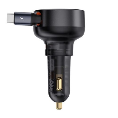 Baseus Enjoyment Pro Auto-Schnellladegerät 60W, USB Typ-A + USB Typ-C Automatisches Einziehkabel, Schwarz
