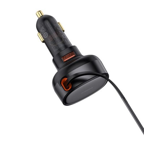 Baseus Enjoyment Pro Auto-Schnellladegerät 60W, USB Typ-A + USB Typ-C Automatisches Einziehkabel, Schwarz