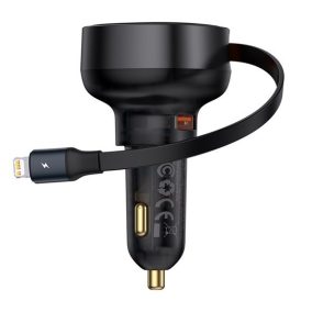   Baseus Enjoyment Pro Auto-Schnellladegerät 55W, USB Typ-A + iPhone Automatisches Einziehkabel, Schwarz