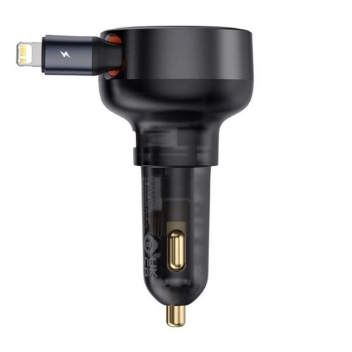 Baseus Enjoyment Pro Auto-Schnellladegerät 55W, USB Typ-A + iPhone Automatisches Einziehkabel, Schwarz