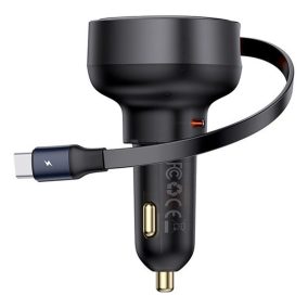   Baseus Enjoyment Pro Auto-Schnellladegerät 60W, USB Typ-C + USB Typ-C Automatisches Einziehkabel, Schwarz