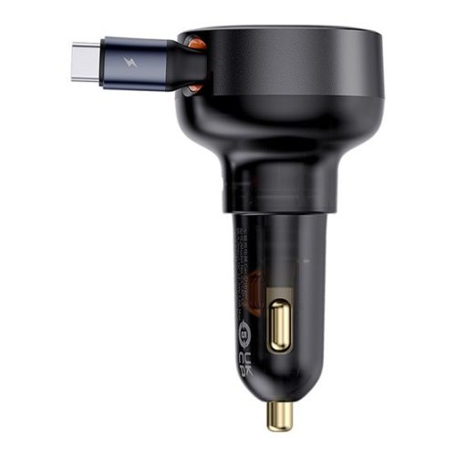 Baseus Enjoyment Pro Auto-Schnellladegerät 60W, USB Typ-C + USB Typ-C Automatisches Einziehkabel, Schwarz