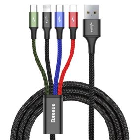   Baseus Rapid 4-in-1 USB Typ-C – iPhone+2×USB Typ-C+Micro USB, 3.5A Schnelllade-Datenkabel, 1,2m, schwarz