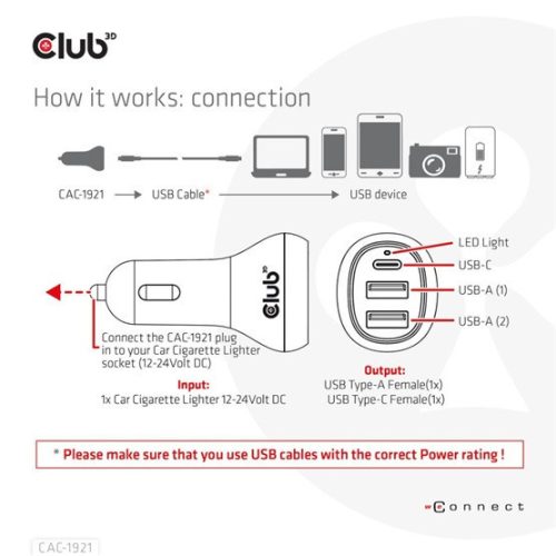 Club3D Notebook / Laptop Autoladegerät 36 Watt