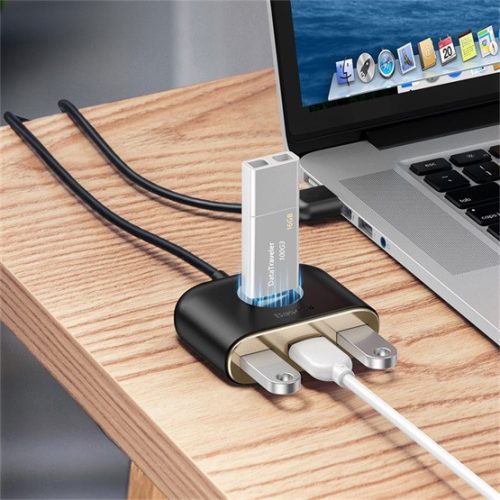 Baseus Square Round 4-in-1 USB Typ-A HUB Dockingstation, 1 m, Schwarz