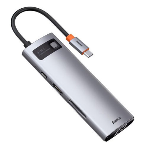 Baseus Metal Gleam 8-in-1 USB Type-C HUB Dockingstation, Grau
