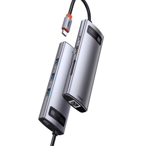 Baseus Metal Gleam 8-in-1 USB Type-C HUB Dockingstation, Grau
