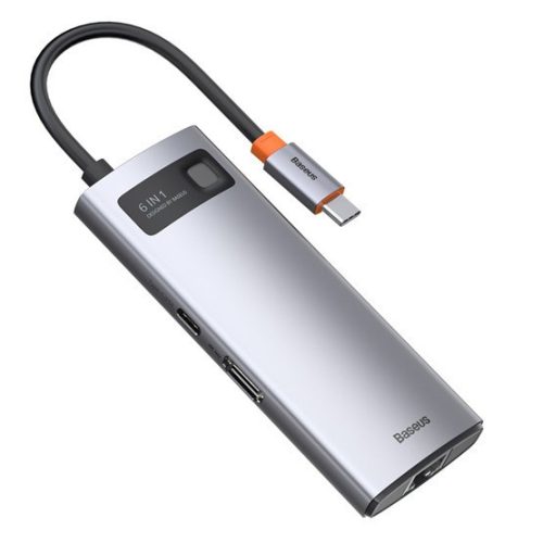 Baseus Metal Gleam 6-in-1 USB Type-C HUB Dockingstation, grau