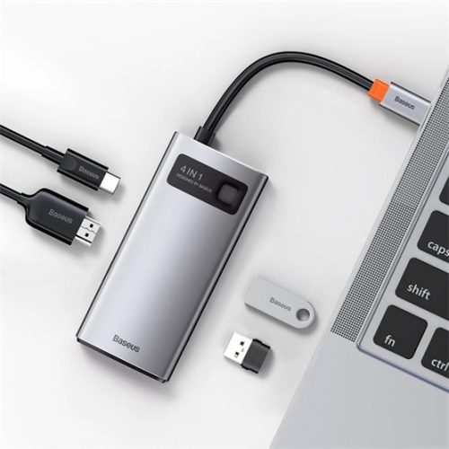 Baseus Metal Glanz 4-in-1 USB Typ-C HUB Dockingstation, grau