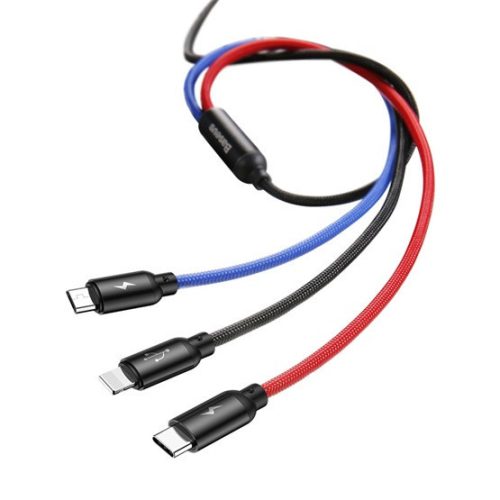 Baseus Drei Primärfarben 3-in-1 USB Typ-A – iPhone+USB Typ-C+Micro USB, 3.5A Schnelllade-Datenkabel, 1.2m, schwarz