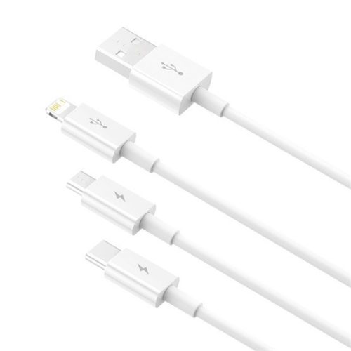 Baseus Superior USB Typ-A – iPhone+USB Typ-C+Micro USB, 3,5A Schnelllade-Datenkabel, 1,5m, weiß