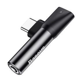   Baseus L41 USB Type-C – USB Type-C/3,5 mm Klinkenstecker Audio- und Stromadapter, Schwarz