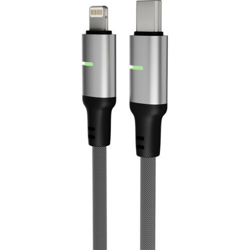 AVAX CB636 STEELY LED 27W USB-C – Lightning Schnellladekabel, geflochten, schwarz - 2m