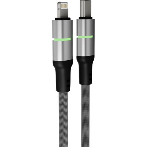 AVAX CB637 STEELY LED 27W USB-C – Lightning Schnellladekabel, geflochten, schwarz - 3m
