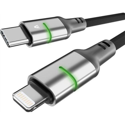 AVAX CB637 STEELY LED 27W USB-C – Lightning Schnellladekabel, geflochten, schwarz - 3m