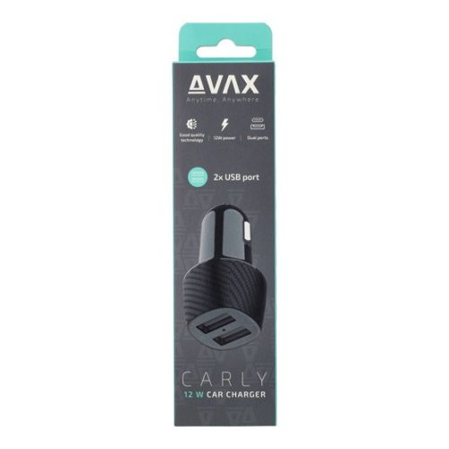 AVAX CC301B CARLY 2x USB A 12W Autoladegerät, Schwarz