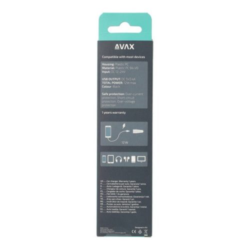AVAX CC301B CARLY 2x USB A 12W Autoladegerät, Schwarz