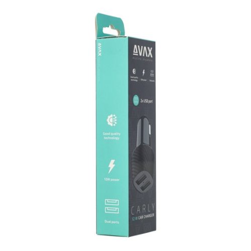 AVAX CC301B CARLY 2x USB A 12W Autoladegerät, Schwarz