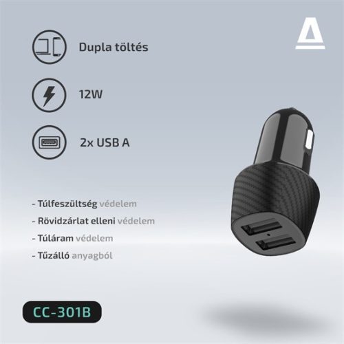 AVAX CC301B CARLY 2x USB A 12W Autoladegerät, Schwarz