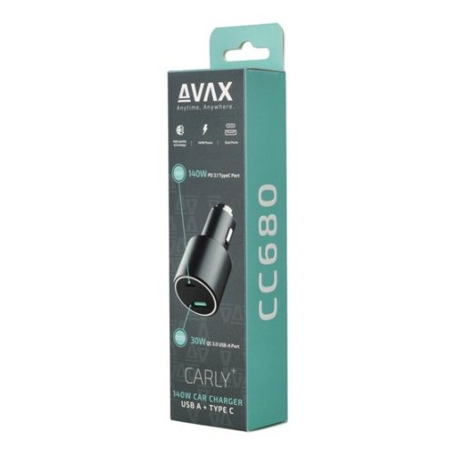 AVAX CC680B CARLY+ USB A + Typ C 140W Autoladegerät, schwarz