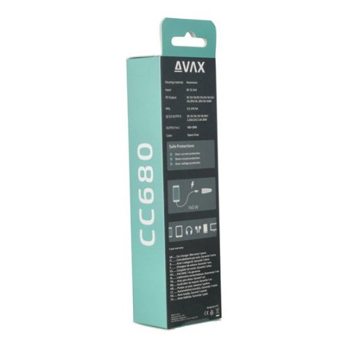 AVAX CC680B CARLY+ USB A + Typ C 140W Autoladegerät, schwarz
