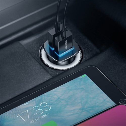 Baseus Square Metal Auto-Schnellladegerät 30W, 2×USB Typ-A, Schwarz