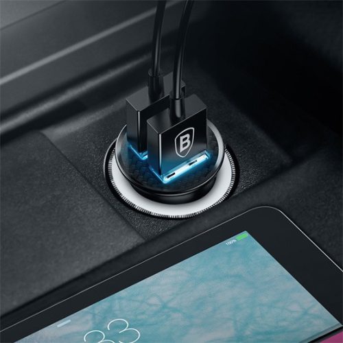 Baseus Circular Plastic Auto-Schnellladegerät 30W, 2×USB Typ-A, Schwarz