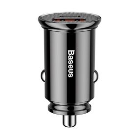   Baseus Rundes Kunststoff-Autoladegerät 30W, USB Typ-A + USB Typ-C, Schwarz