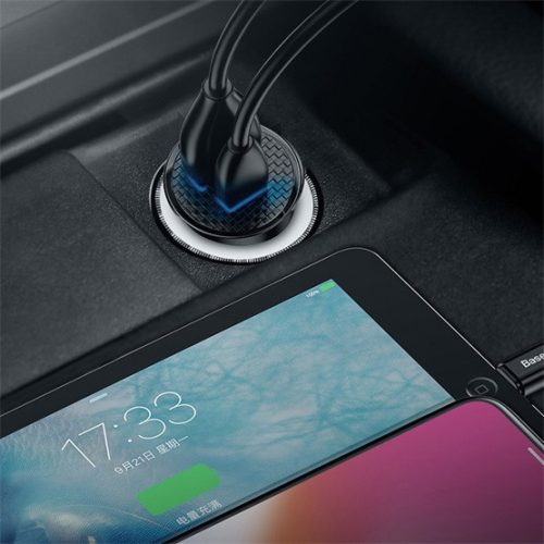 Baseus Rundes Kunststoff-Autoladegerät 30W, USB Typ-A + USB Typ-C, Schwarz