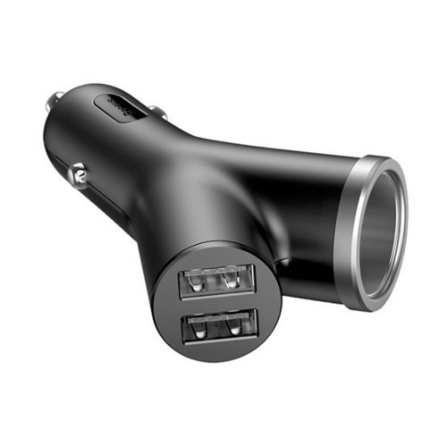 Baseus Y Typ Autoladegerät 17W, 2×USB Typ-A + Zigarettenanzünderausgang, Schwarz