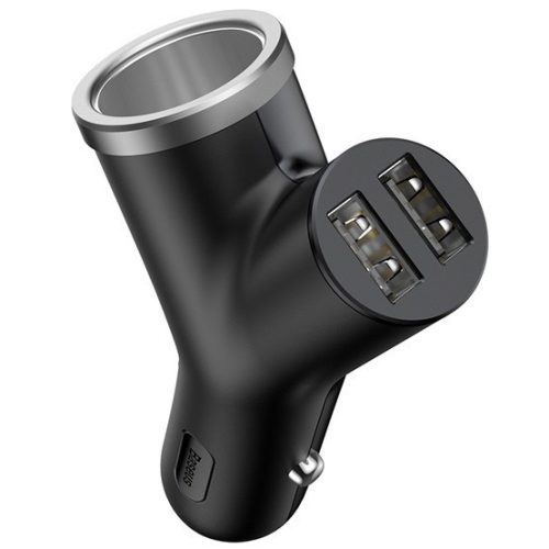 Baseus Y Typ Autoladegerät 17W, 2×USB Typ-A + Zigarettenanzünderausgang, Schwarz