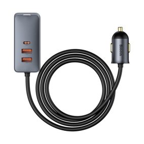   Baseus Share Together PPS Auto-Schnellladegerät 120W, 3×USB Typ-A + USB Typ-C, eingebautes Kabel, 1,5 m, grau