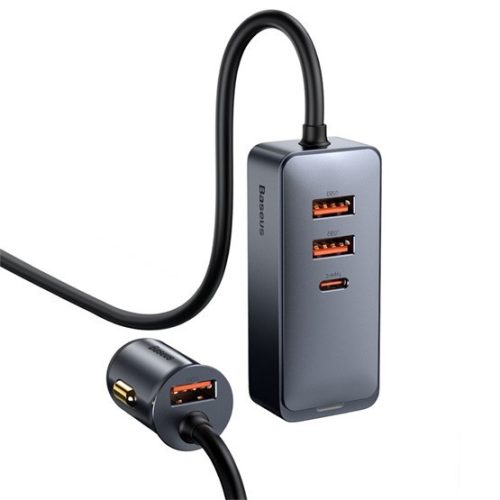 Baseus Share Together PPS Auto-Schnellladegerät 120W, 3×USB Typ-A + USB Typ-C, eingebautes Kabel, 1,5 m, grau