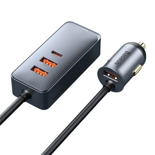 Baseus Share Together PPS Auto-Schnellladegerät 120W, 3×USB Typ-A + USB Typ-C, eingebautes Kabel, 1,5 m, grau