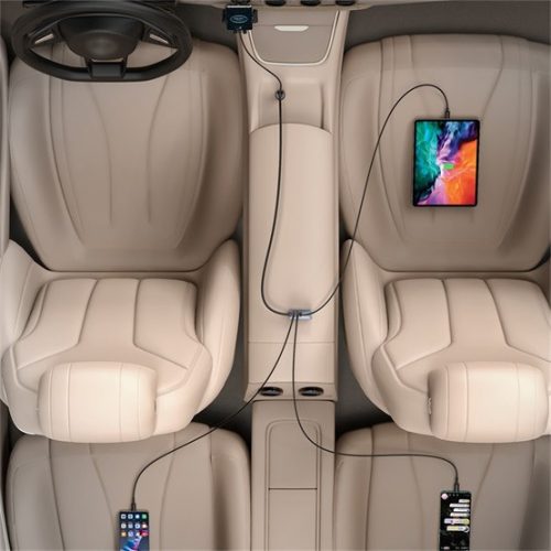 Baseus Share Together PPS Auto-Schnellladegerät 120W, 3×USB Typ-A + USB Typ-C, eingebautes Kabel, 1,5 m, grau