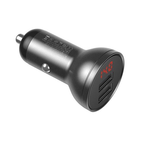 Baseus Digitalanzeige Autoladegerät 24W, 2×USB Typ-A, grau