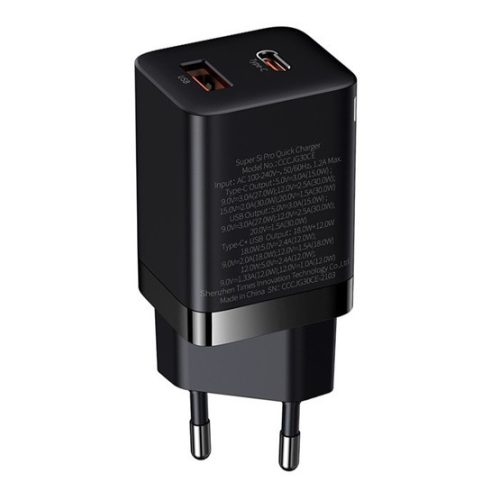 Baseus Super Si Pro Netzladegerät 30W, USB Type-C + USB Type-A, Schwarz