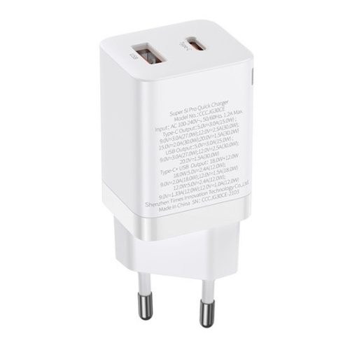 Baseus Super Si Pro Netzladegerät 30W, USB Typ-C + USB Typ-A, weiß