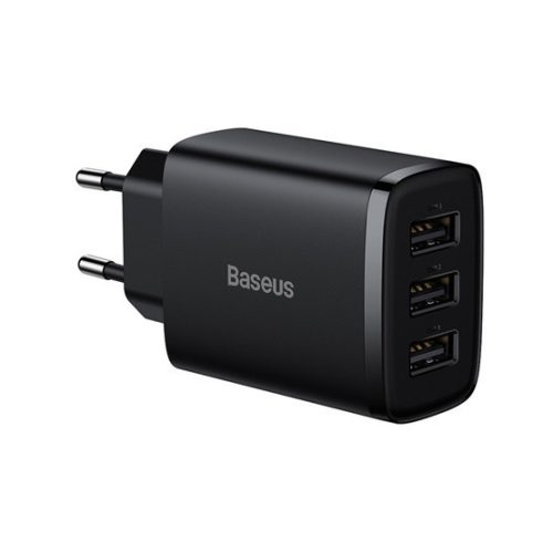 Baseus Kompaktes Netzladegerät 17W, 3×USB Typ-A, Schwarz