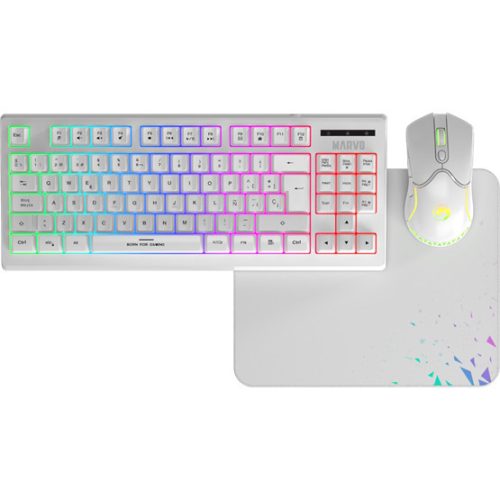 MARVO Loot 30 Tastatur + Maus + Mauspad Combo - Weiß - UK / Membran