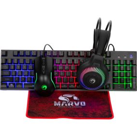   MARVO Loot 40 Tastatur + Maus + Mauspad + Kopfhörer Combo - Schwarz - UK / Membran