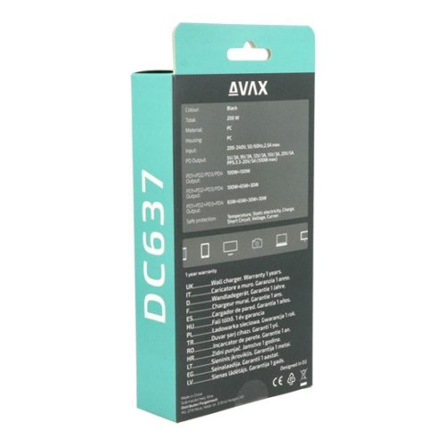 AVAX DC637 DESKY+ 4xType C (PD 3.0) 200W GaN Schnellladegerät Verteiler - Artikel mit beschädigter Verpackung