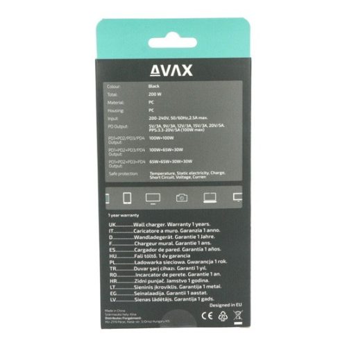 AVAX DC637 DESKY+ 4xType C (PD 3.0) 200W GaN Schnellladegerät Verteiler - Artikel mit beschädigter Verpackung